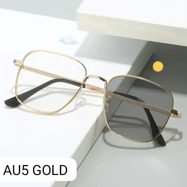 AU5 Square Photochromic Glasses — Gold option