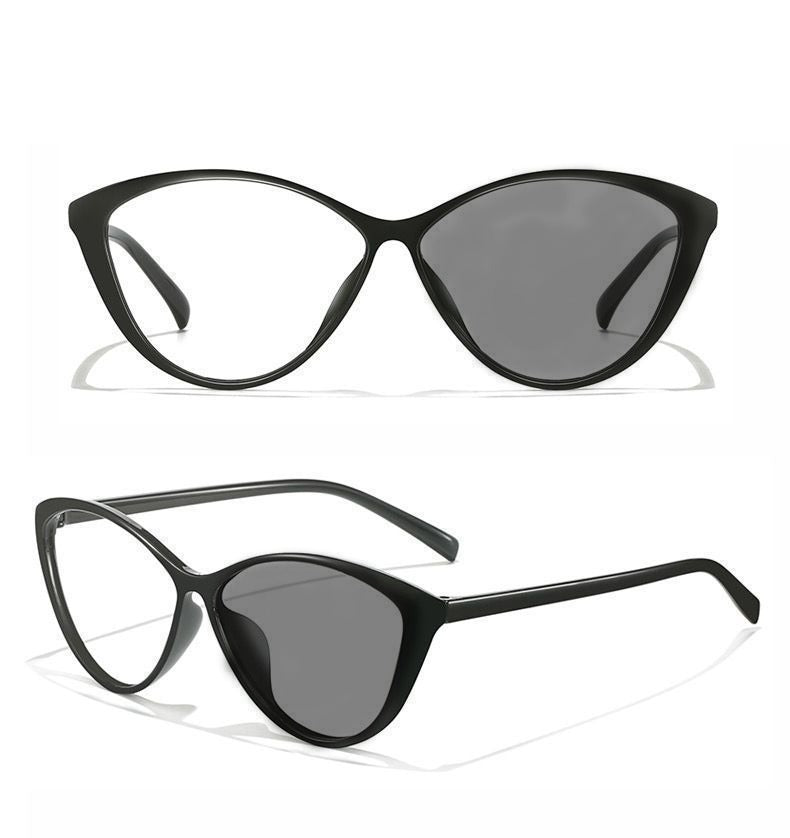 3in1 Cat Black cat-eye reading glasses, supplier illustration of clear and dark lens appearance