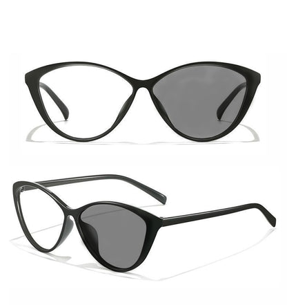 3in1 Cat Black cat-eye reading glasses, supplier illustration of clear and dark lens appearance