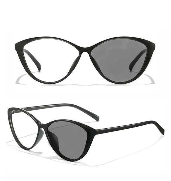 3in1 Cat Black cat-eye reading glasses, supplier illustration of clear and dark lens appearance